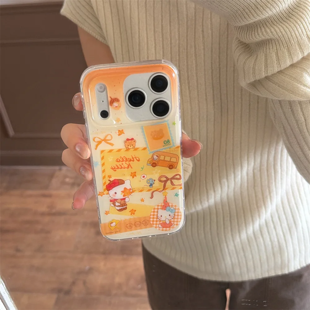 

Korean INS fashion plaid pattern cute bow Hellokitty phone case for iPhone 17 Pro Max 13 14 15 16 Pro cover shockproof New Cases