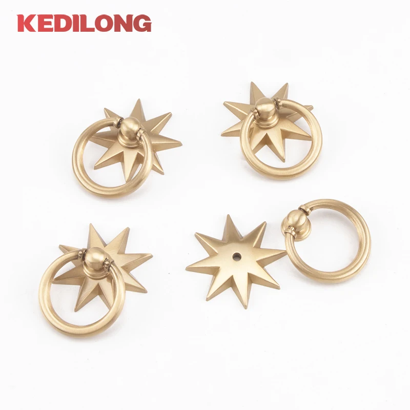 KEDLO Anise Star Shape Cabinet Handles Ring Brass Cabinet Pulls Ring Drawer Knobs cabinet Gold handle