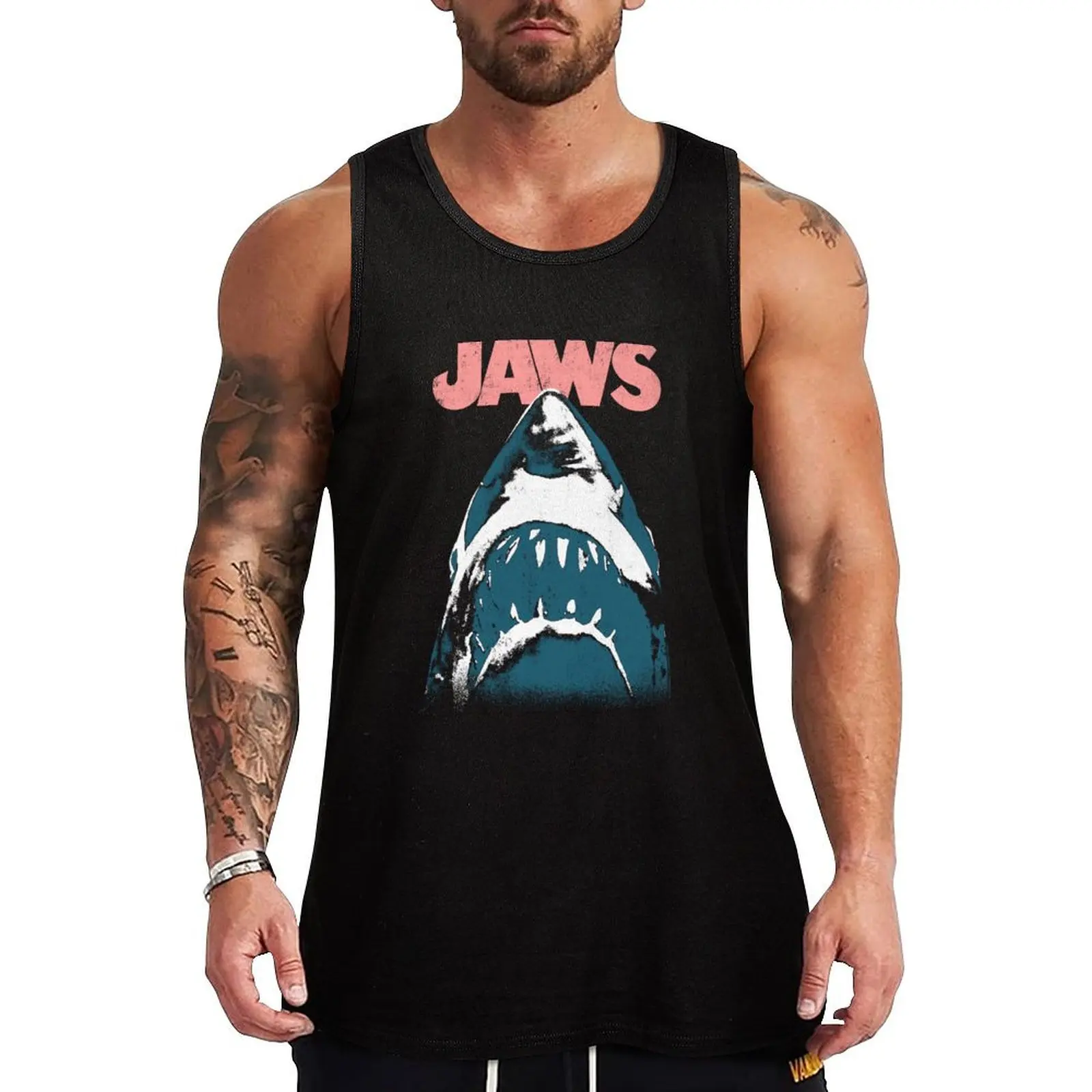 

Jaws Distressed Breach Poster Art Tank Top gym clothing men men gym singlet for men anime t-shirts