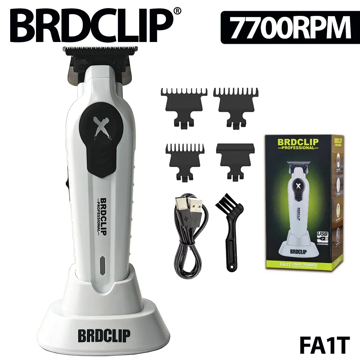 Brcdip profissional salão de beleza elétrica sem fio aparador cabelo dlc lâmina branco máquina de cortar cabelo fa1t 7700rpm máquina de cortar cabelo masculino