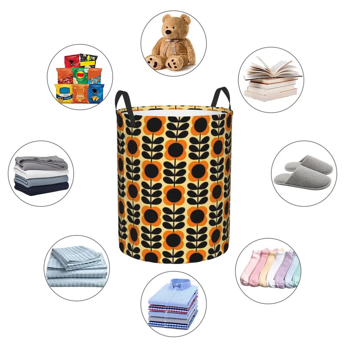 Custom Orla Kiely Multi Stem Flowers Laundry Basket Collapsible Scandinavian Style Toy Clothes Hamper Storage Bin for Kids