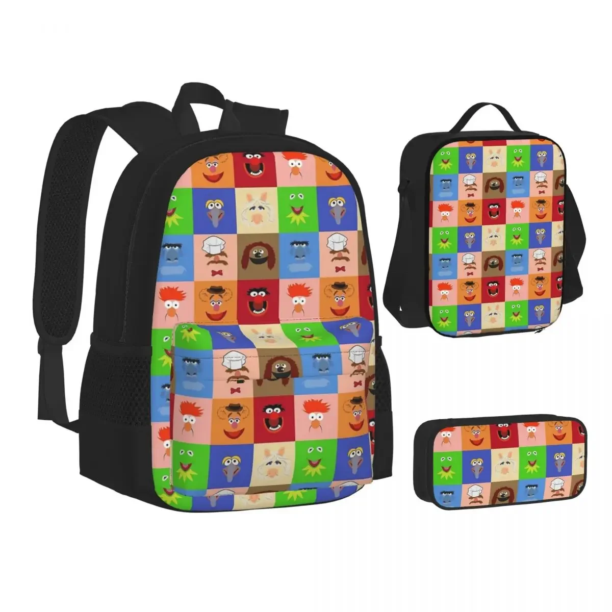 Muppets Backpacks Boys Girls Bookbag Students School Bags Cartoon Kids Rucksack Lunch Bag Pen Bag Three-Piece Set