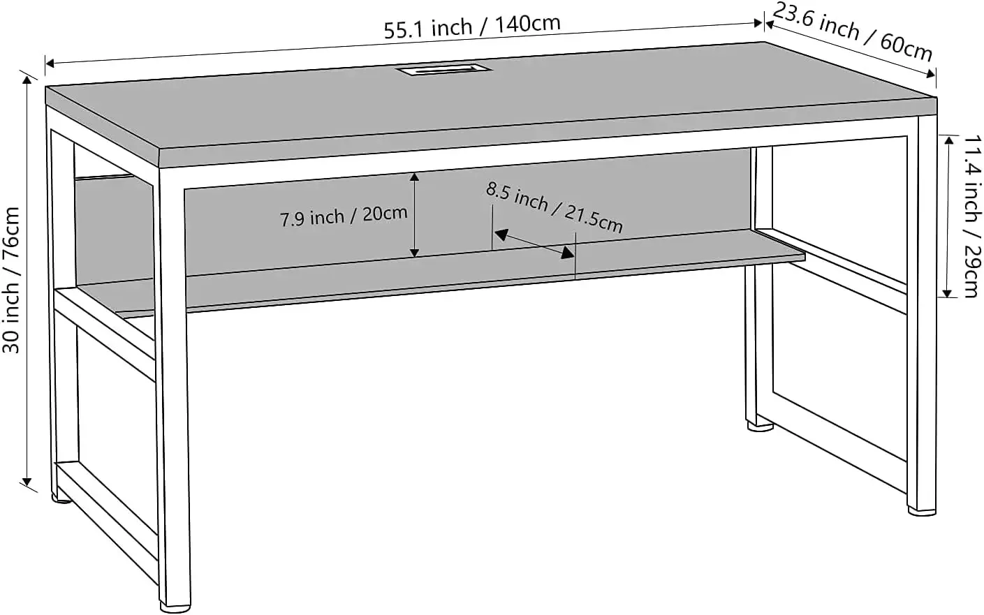 Computer Desk with Bookshelf/Metal Hole Cable Cover 1.18