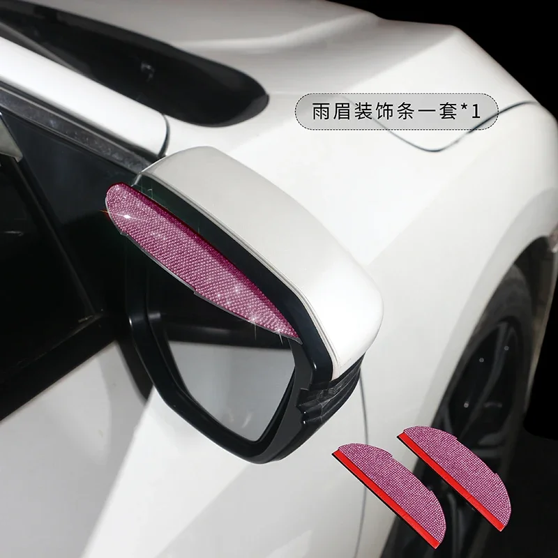 2Pcs Diamond Crystal Car Rear View Mirror Sticker Rain Eyebrow Auto Mirror Rain Shield Cover Car Accessories Interior for Woman