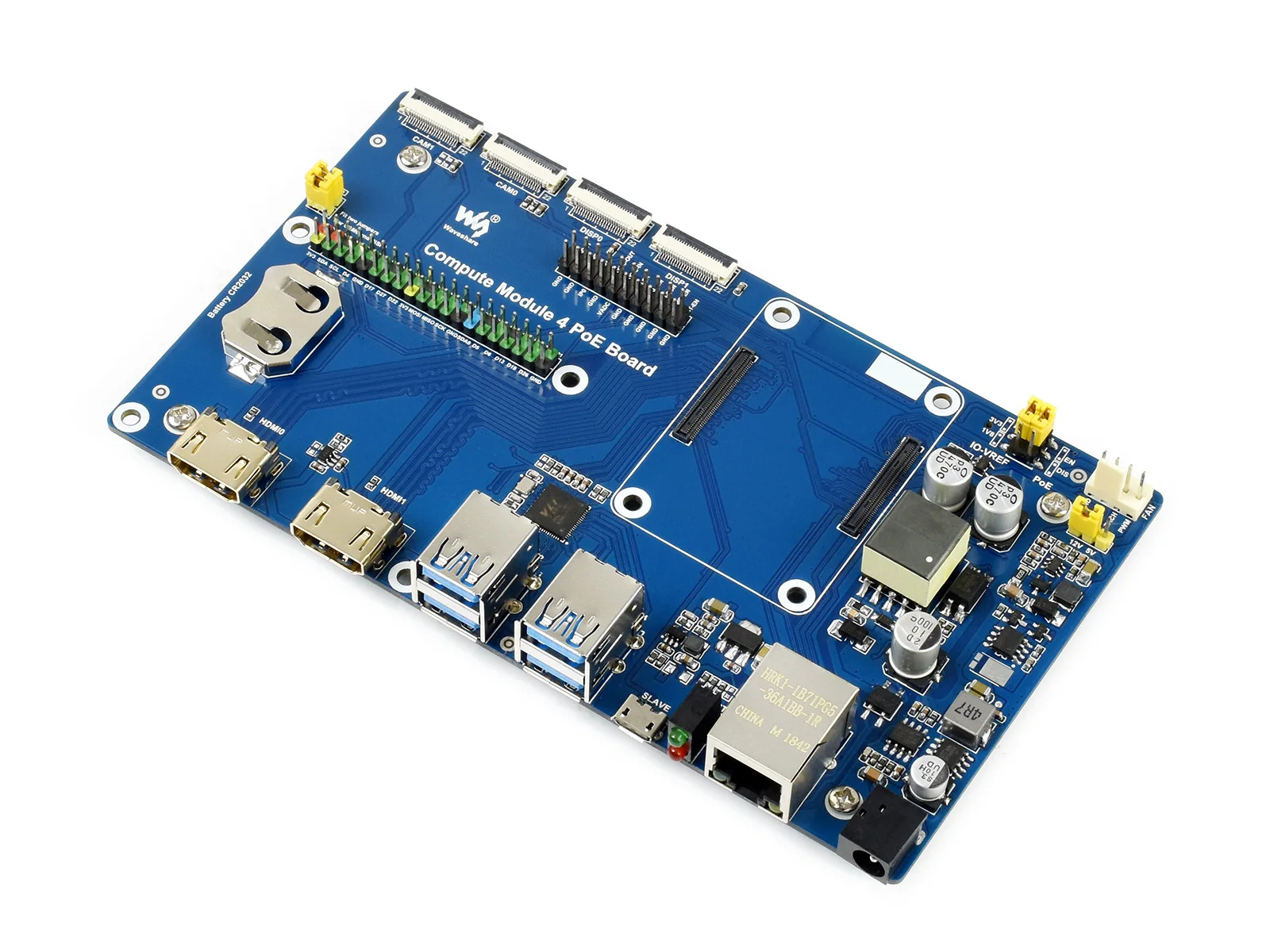 Waveshare Raspberry Pi Compute Module 4 IO Board With PoE Feature, For All Variants Of CM4, Gigabit Ethernet RJ45 with PoE