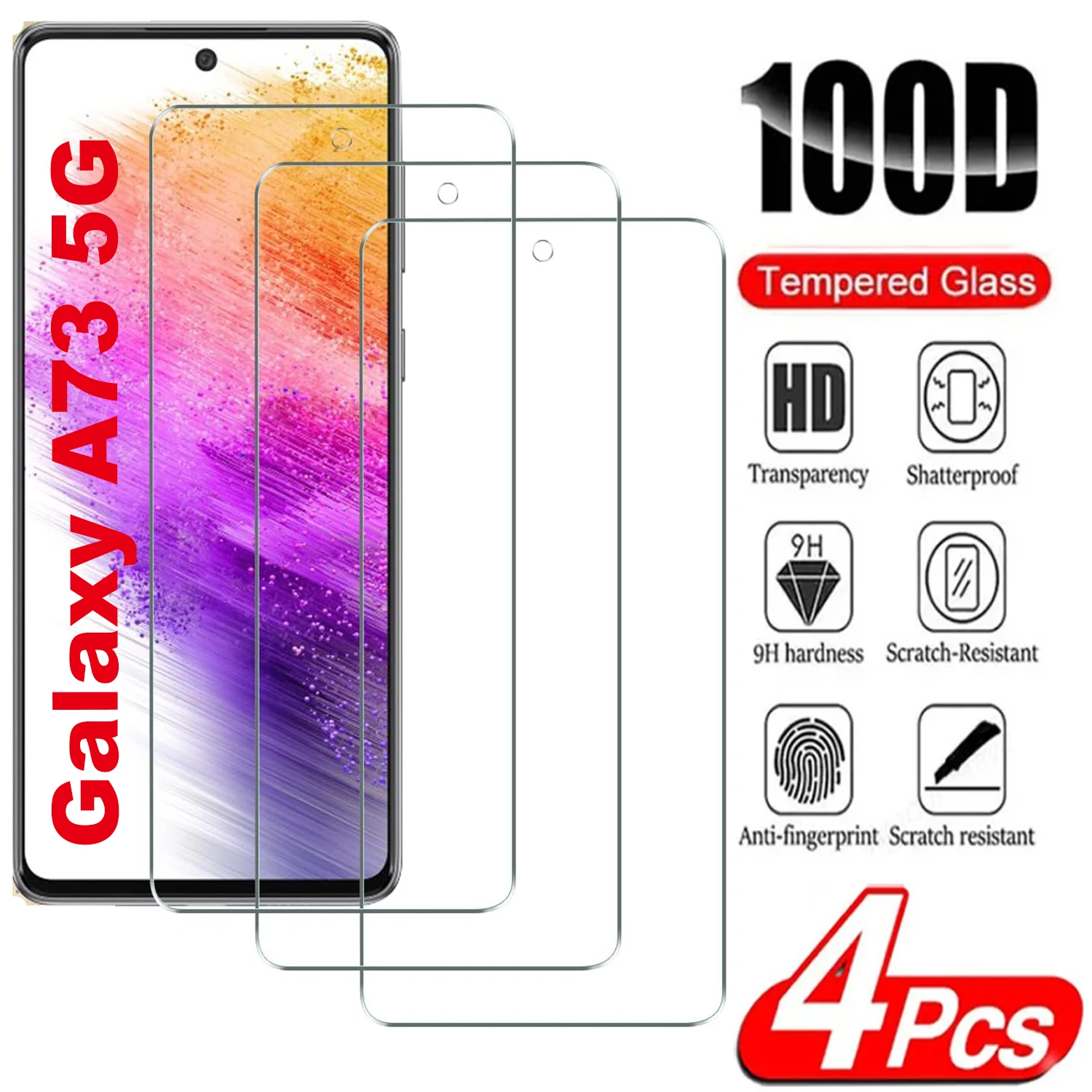 

100D Tempered Glass Film For Samsung Galaxy A73 5G 2/4Pcs HD Screen Protector 9H