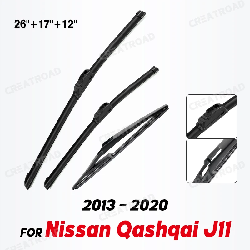 Wiper Front & Rear Wiper Blades Set For Nissan Qashqai J11 2013 - 2020 Windshield Windscreen Window Brushes 26\