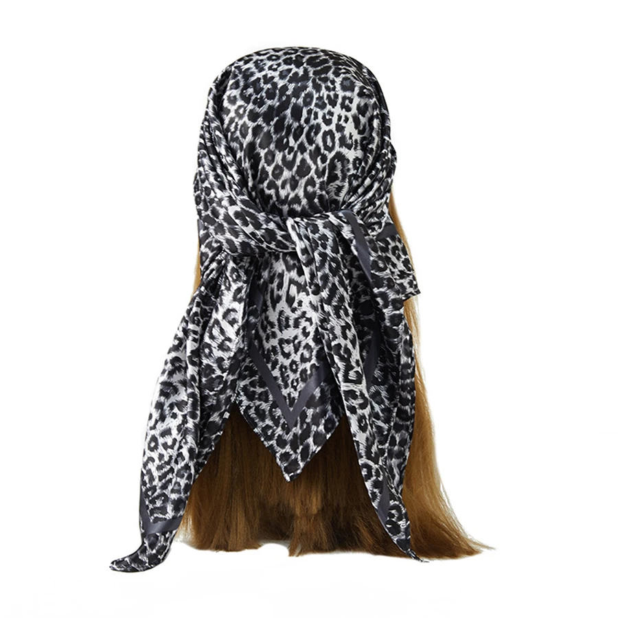 Leopard Print Square Silk Scarfs 90cm Hair Scarf Women Fashion Designer Beautiful Flowers Foulard Soft Satin Shawl Kerchief