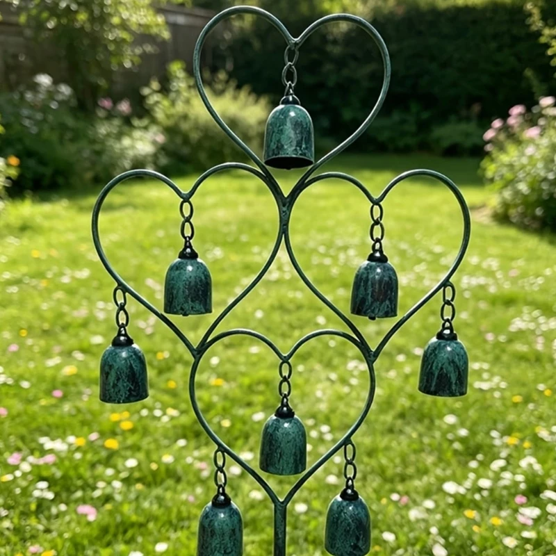 Heart Frame Garden Stake Iron Yard Piece with Green Hanging Pieces for Lawn Border, Flower Zone, Balcony, and Yard Garden JOMD