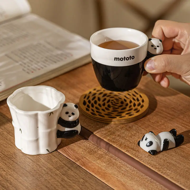 3D Panda Ceramic Cute Tea Cup Tea Set Owner Drinking Coffee Cups Household Exquisite Ornaments Drinkware Friend Gift