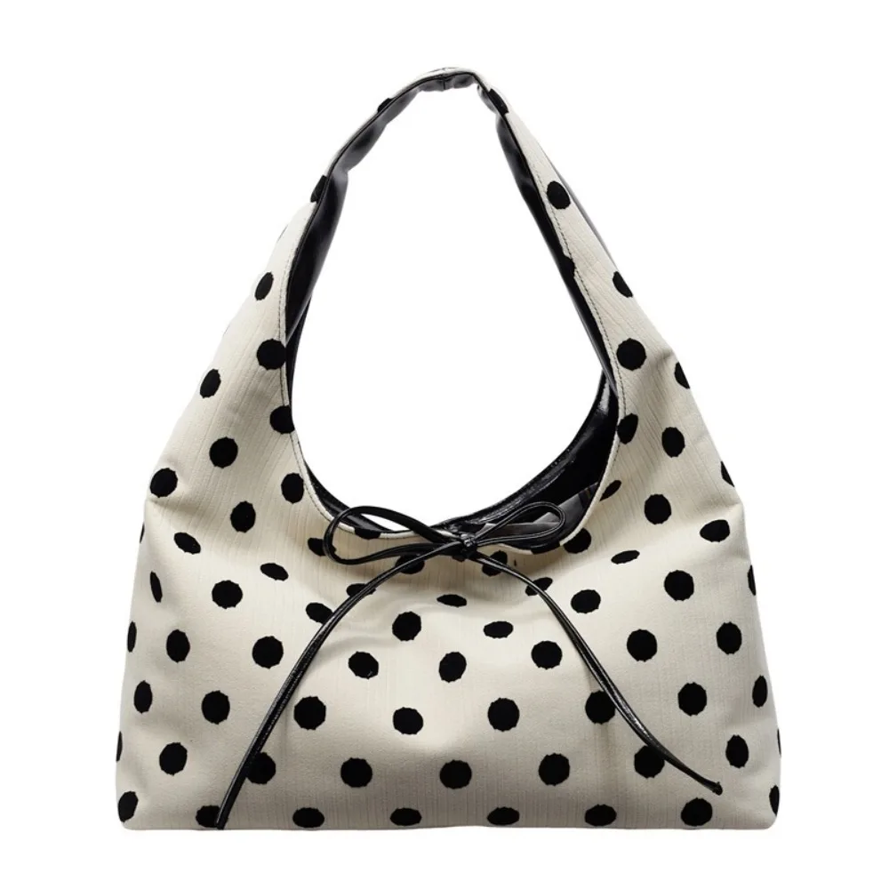 

Sweet Korean Style Polka Dot Shoulder Bag Bow Retro Underarm Bag Fashion Cute Canvas Tote Bag Girls