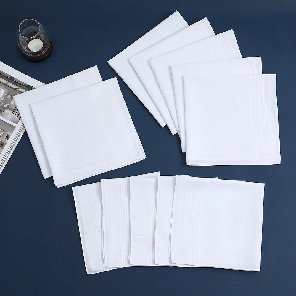 12Pcs Pure White Handkerchief Cotton Satin Edge Plain Soft and Comfortable Suit Pocket Towel 40cm43cm