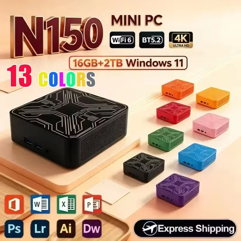 13 Colors Intel Core N150 Portable Pc Computer 16GB RAM 1/2TB SSD WIFI 6 BT5.2 4K 60Hz HD Mini Gaming Office Study Pc