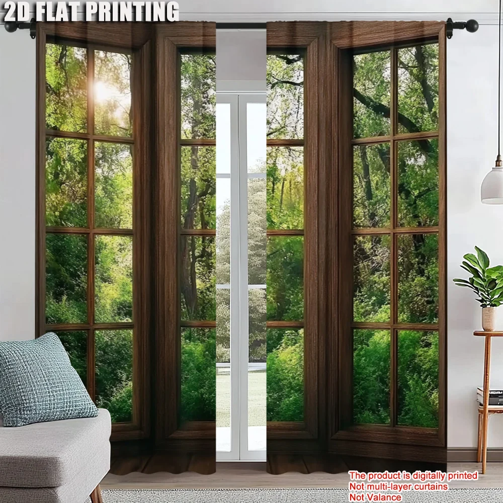 

2 шт., оконные шторы с принтом лесных пейзажей, карманные декоративные оконные шторы, оконные шторы для спальни, гостиной, дома