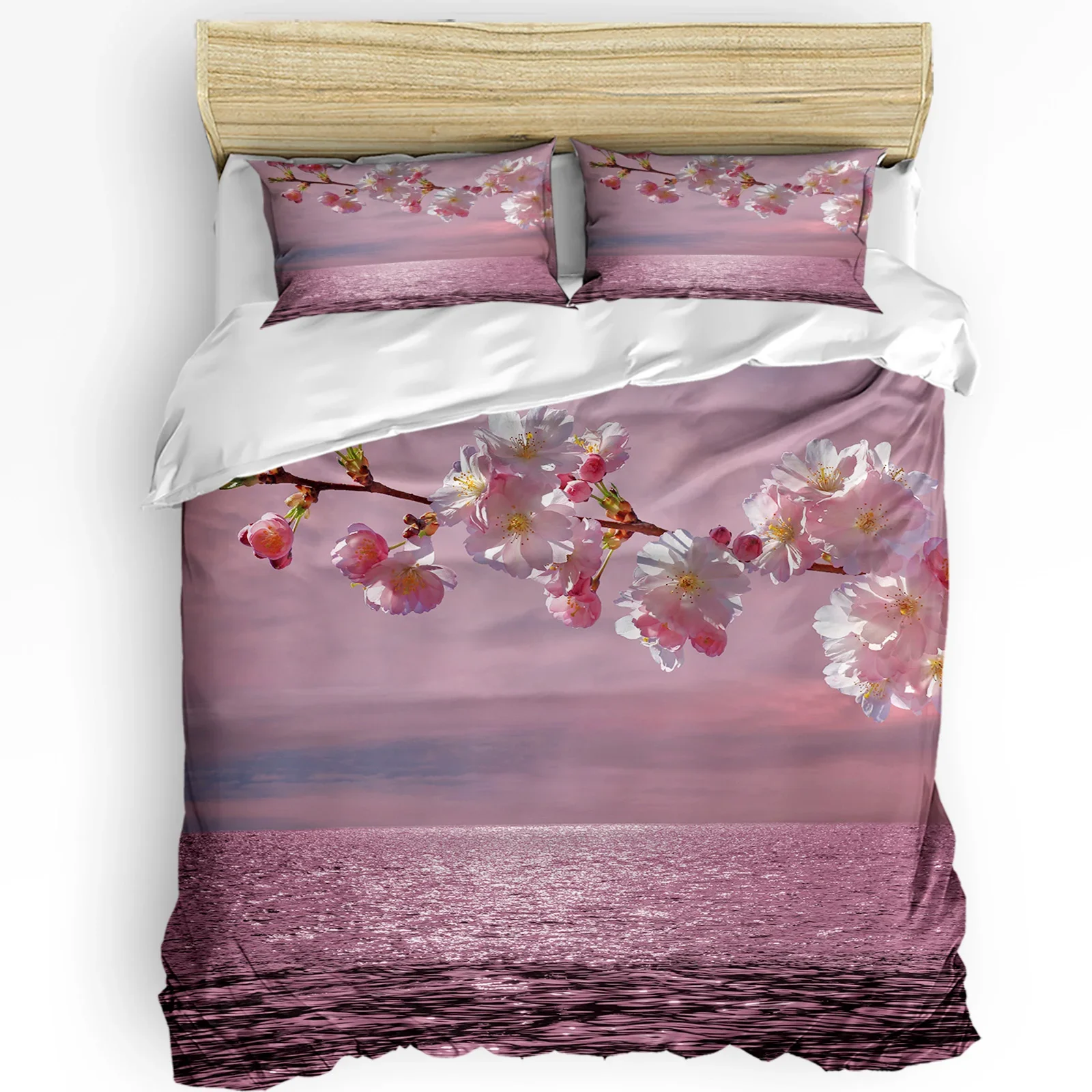 

Lake Cherry Blossom Water Surface Pink Flower Bedding Set 3pcs Duvet Cover Pillowcase Quilt Cover Double Bed Set Home Textile