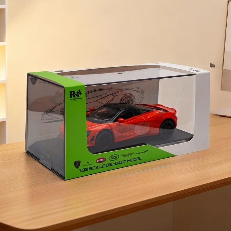Druckguss-Spielzeugauto im Maßstab 1:32 McLaren 750S Sportwagenmodell aus Legierung mit Acryl-Displaybox, Spielzeugauto-Sammlung, Miniaturfahrzeug