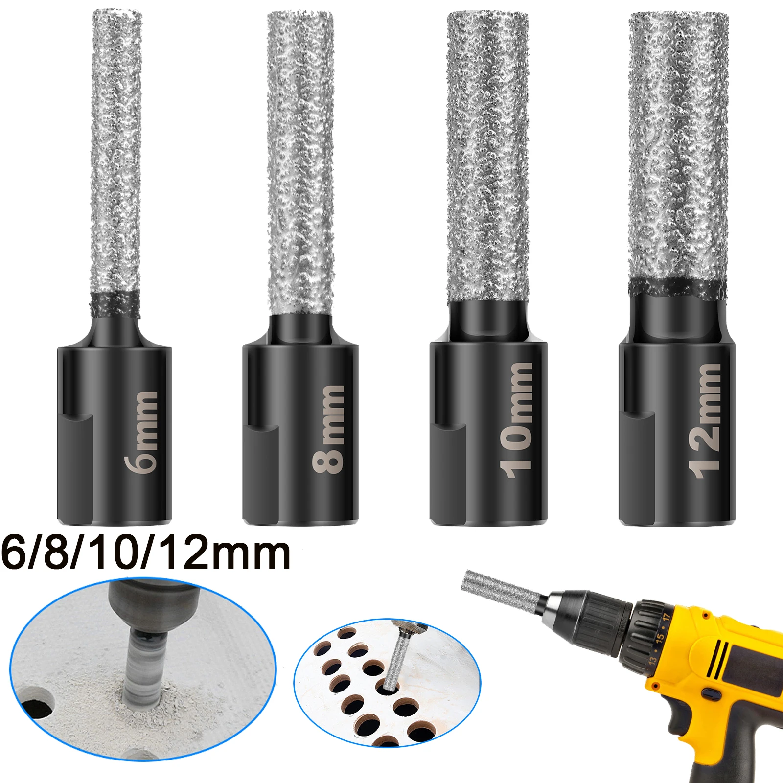 

4 шт., набор сухих алмазных сверл 6/8/10/12 мм, сверла для плитки, алмазные кольцевые пилы для гранитной плитки, керамики, мрамора, камня, стекла