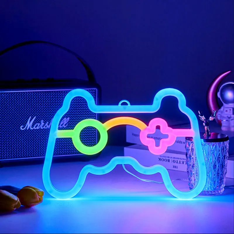 Lampu LED Neon LED Halloween, lampu gagang konsol permainan USB untuk Natal, kamar tidur, hadiah, e-sport, ruang permainan anak-anak, dekorasi rumah