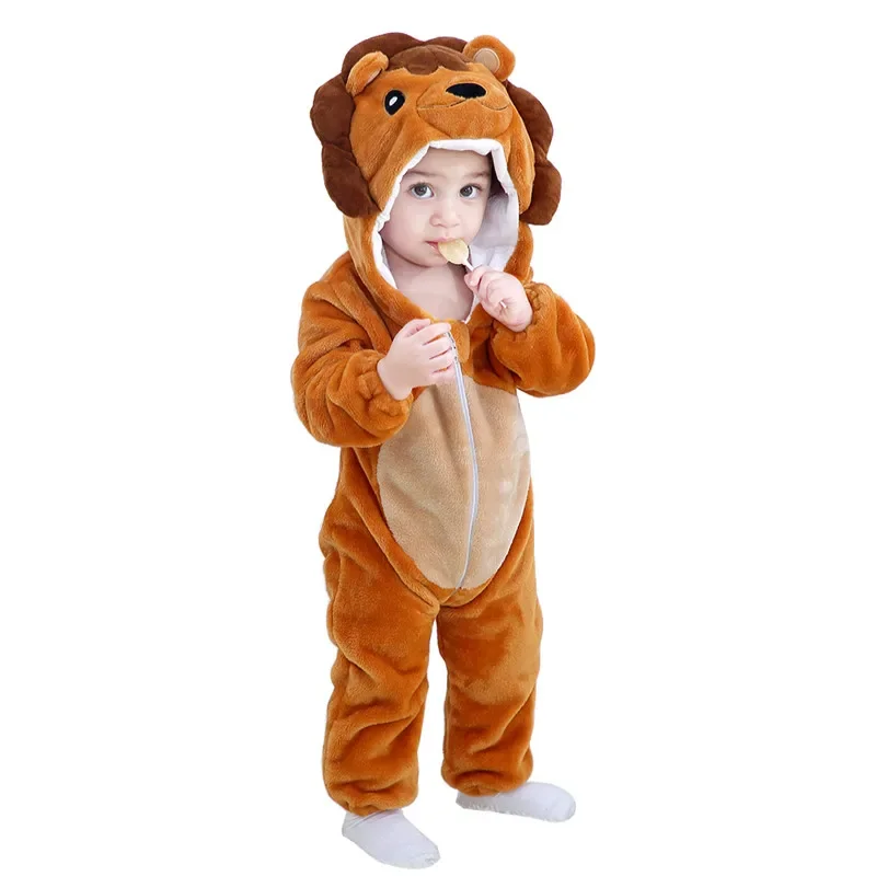 Kids' and Toddlers' Infant Tiger Dinosaur Animal Fancy Dress Costume Outfit Hooded Romper Jumpsuit Kids Warm Pajama Bodysuit