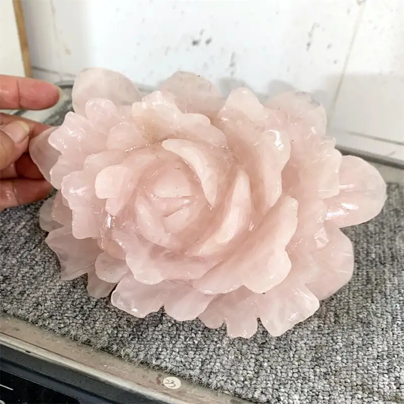 Natural Rose Quartz Flower Carving Healing Stone Energy Gemstone Cute Home Office Decoration Gift 1PCS