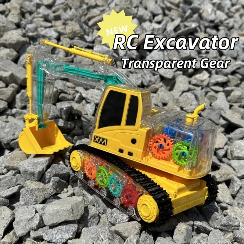 

RC Car Kids Toy Remote Control Excavator Transparent Excavator Engineering Vehicle with Light Childern Gift Radio Control Truck