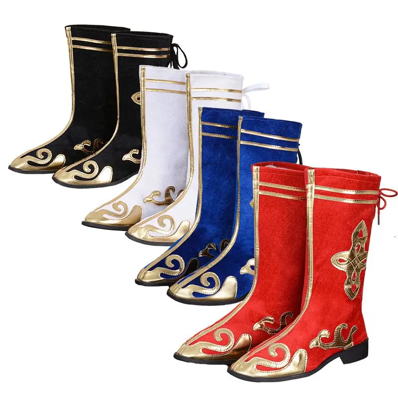 Bottes mongoles hautes Vintage pour adultes et enfants, chaussures de danse nationale minoritaire, vêtements de spectacle pour Festival de carnaval