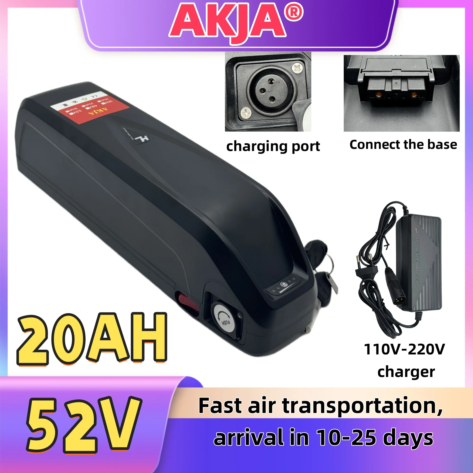 

Air fast transportation，New Full Capacity Power，18650 Hailong Battery，52V 20AH Lithium Battery Pack，Suitable for 250-3000W