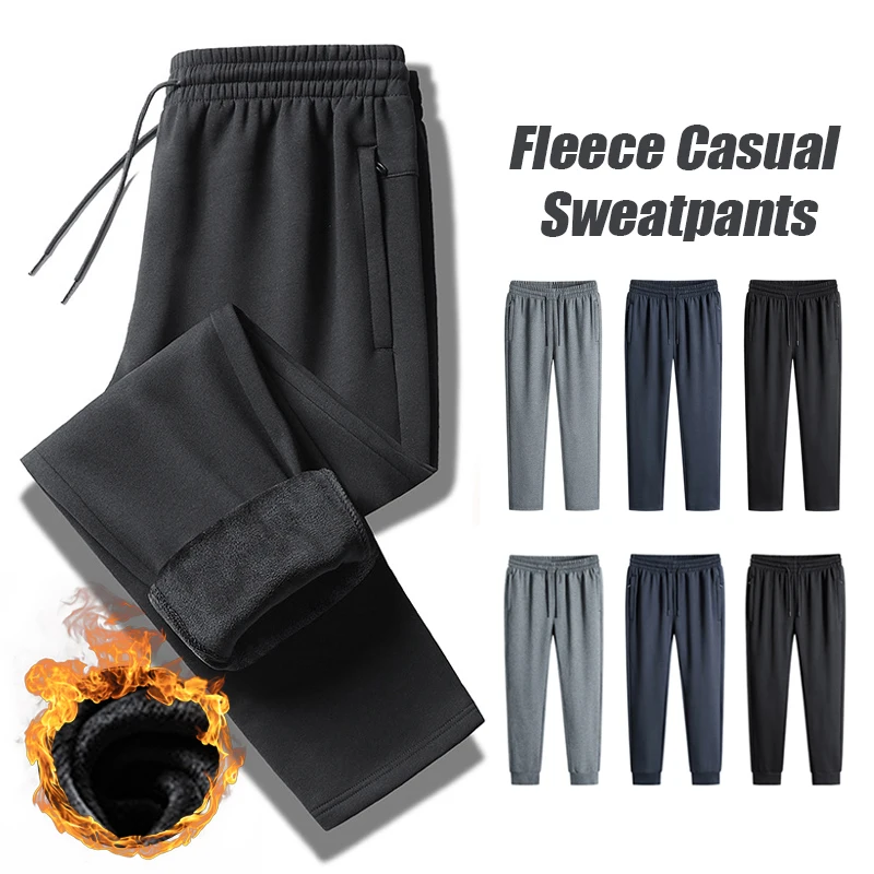 Men Winter Thicken Fleece Cotton Pants Outdoor Cargo Pants Elastic Waist Men Casual Loose Sports Overalls Trousers 5XL