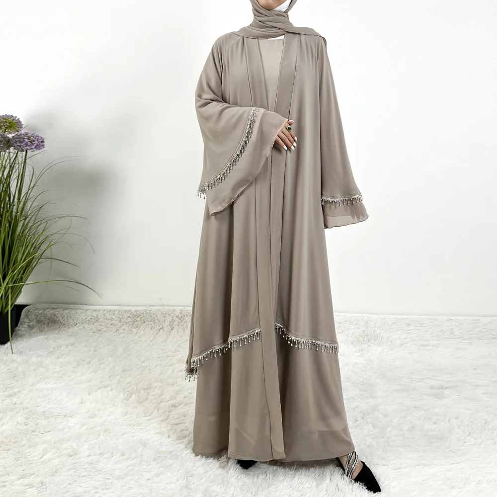 Eid Caftan Party Dress Abaya dla kobiet Arab Maroko Muslim Abayas 2-częściowy zestaw szlafrok Dubaj Kaftan Ramadan Jalabiya Beading Jesień