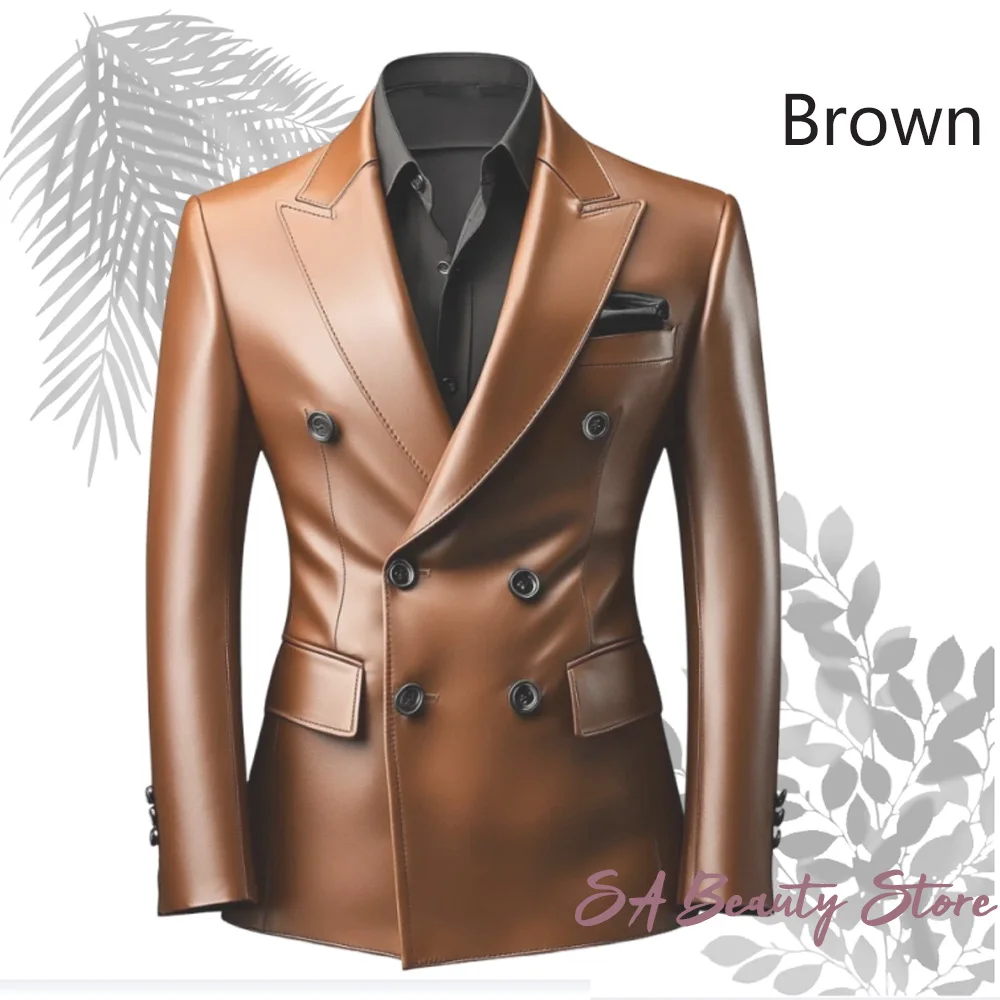 

Tailored Men Leather Suit Jacket Slim Blazer Fashion Leather Jacket Streetwear Business Casual Blazer Jackets Outerwear Coat