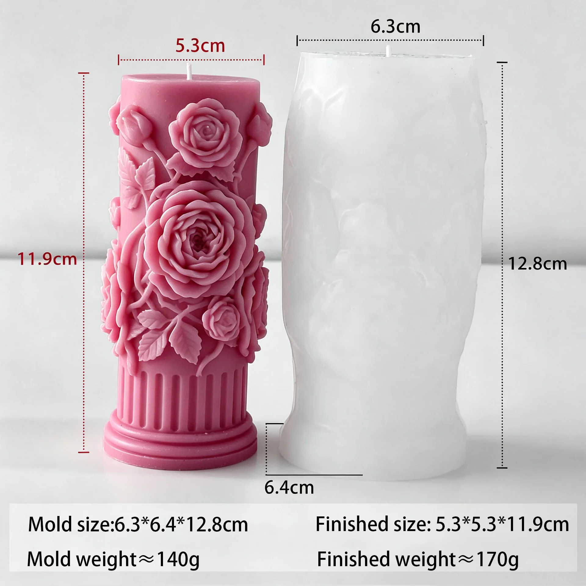 3D Rose Relief Cylinder Candle Silicone Mold