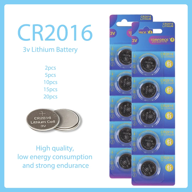 

5PCS TDRFORCE CR2016 Batteries 3V Lithium Button Batterty cr2025 Coin Cell Batterty for Watch Car Remote Computer