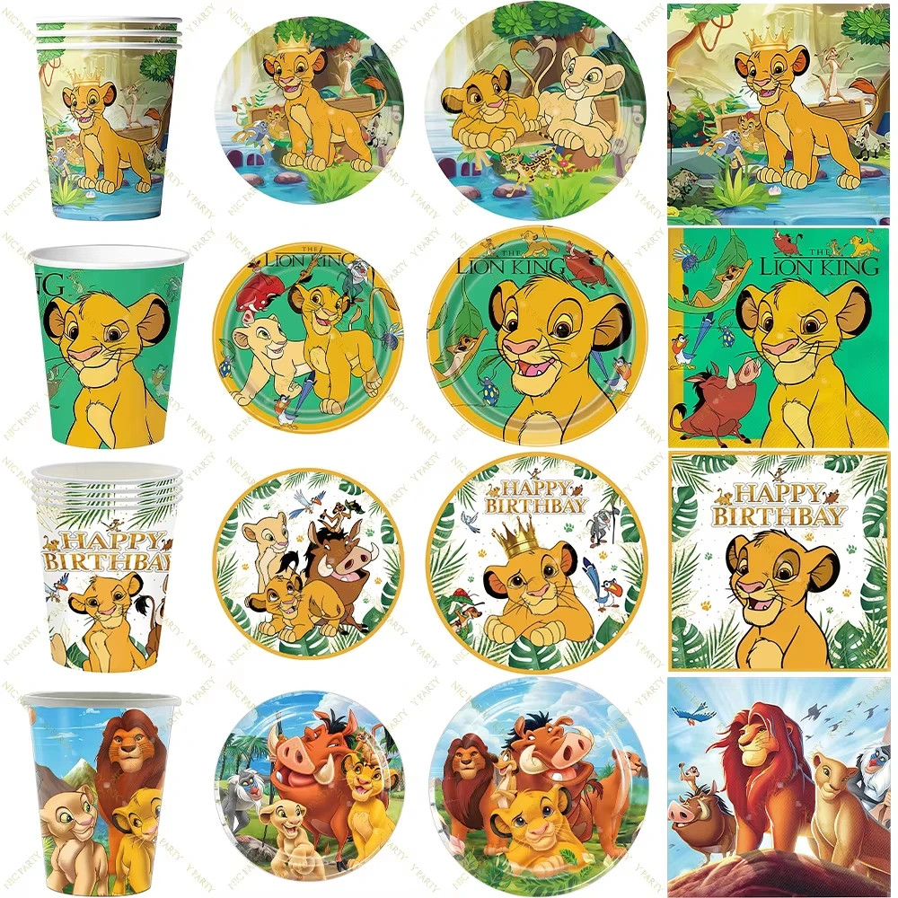 König der Löwen Simba Geburtstagsdekoration Partyzubehör Cartoon-Becher Teller Servietten Tischdecke für Kindergeburtstag Geschenk Babyparty
