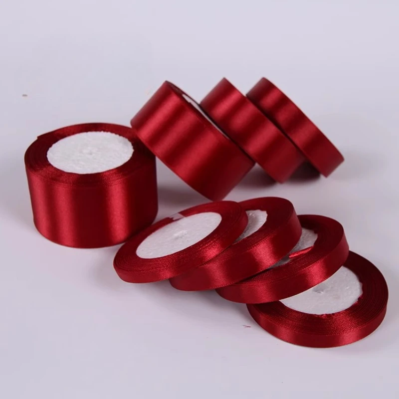 

6mm~75mm Burgundy Satin Ribbon Christmas Halloween Wedding Birthday Party Decoration Gift Wrapping Tape DIY Clothing Crafts Bows