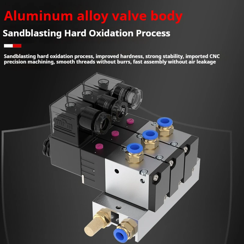 Bloque de válvula solenoide neumática de opción múltiple 3V210-08 5/6/7/8 vías con colector de Base de ajuste de silenciador 110/220V AC 12/24V DC