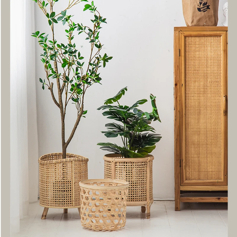 Natural Rattan Woven Plant Rack High Value Stand for Flowers Balcony Landing Flower Holder Outdoor Courtyard Woven Flower Basket