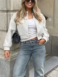 HH Vintage Women Soft Cropped Bomber Jacket 2023 Female Autumn Winter Woolen Cloth Jacket Woman Fashion Short Coats