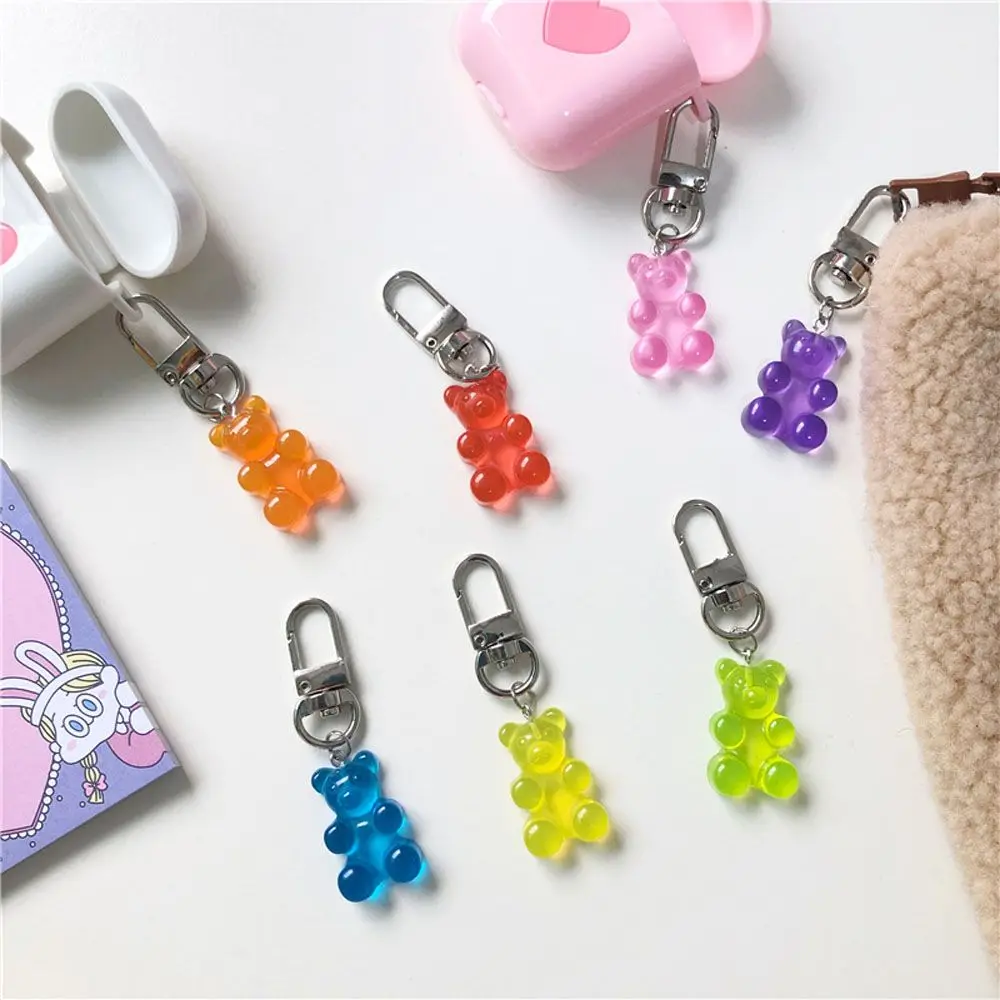1PC Cute Resin Gummy Bear Keychain for Woman Candy Color Animal Charms Keyring Girls Earphone Cover Bag Jewelry Gifts image 3