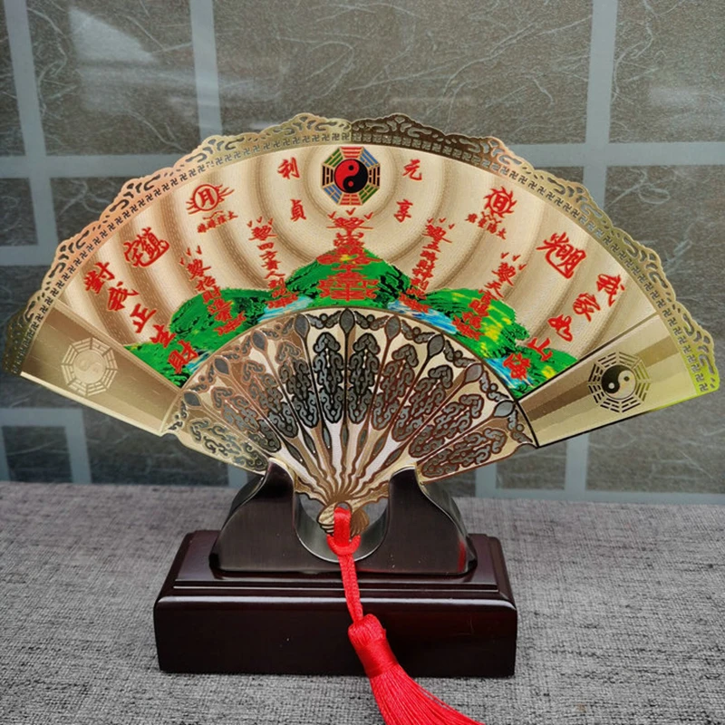 Ancient Fengshui folding fan, Taoist supplies, Taoist magic tools, FA fan, boutique zhenzhai, Shengcai, gold leaf fan