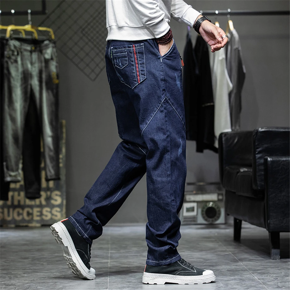 42 44 Plus Size Jeans Men Blue Denim Pants Baggy Jeans Pants Streetwear Loose Trousers Male Big Size Bottoms Fashion Causal