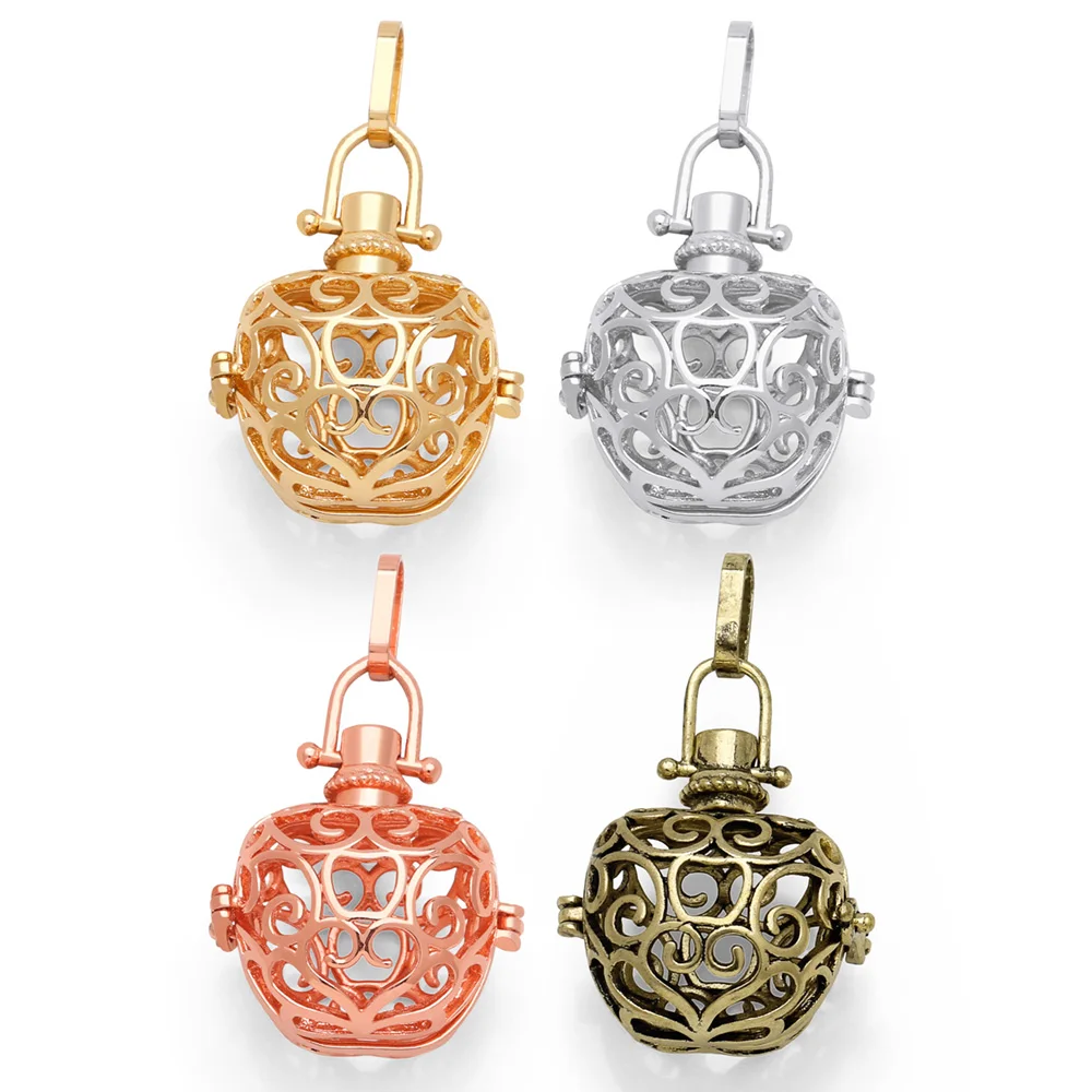 OCESRIO Hollow Heart Apple Harmony Ball Necklace Pendant for Pregnancy Women Copper Gold Plated Wishing Ball Jewelry pdtb409