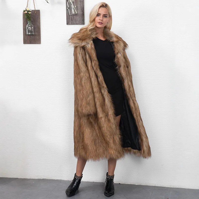 

Самая продаваемая зимняя женская куртка из эко-меха, однотонная плюшевая куртка с воротником с лацканами, женская шуба из искусственного меха, утолщенная терможенская длинная шуба