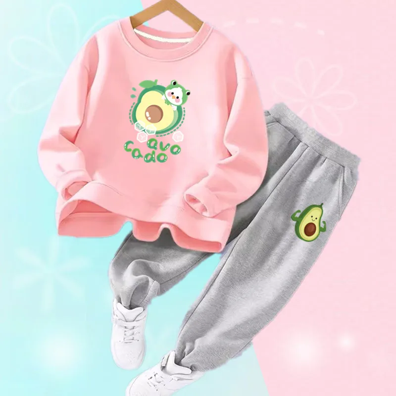 Kids Clothes Set Cute avocado Fruit Print Cotton Sweatshirt+pants 2-piece Spring Autumn Kids Outfits Girls Long Sleeve Tracksuit