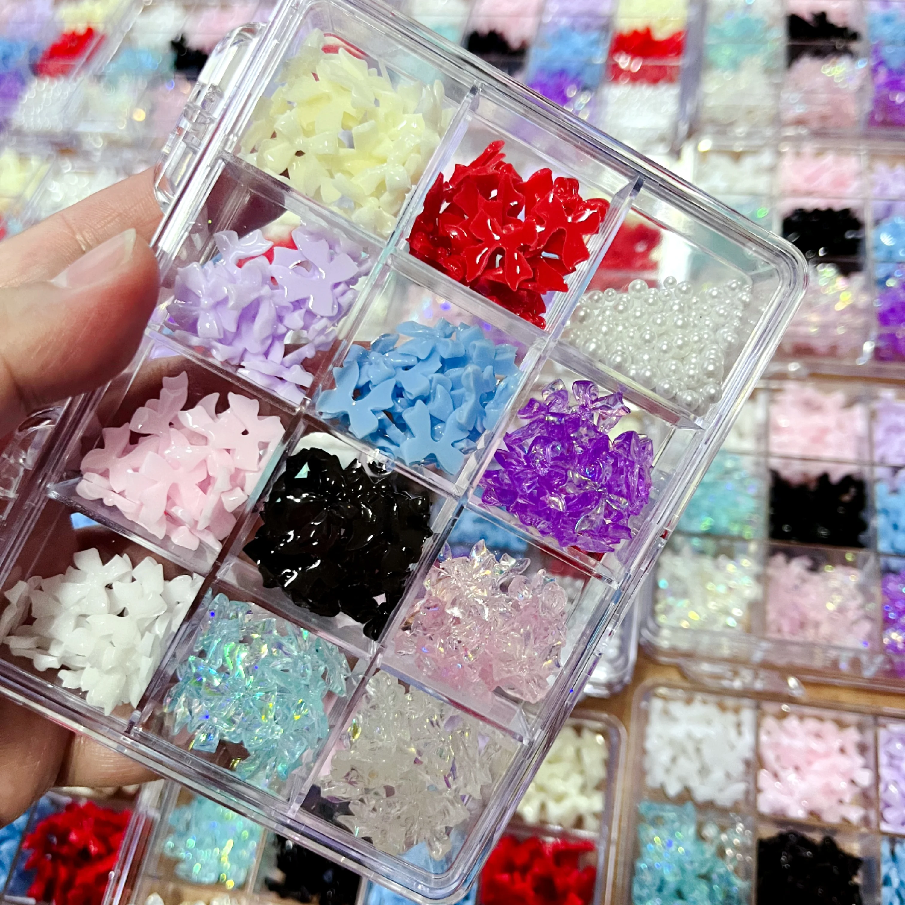 12grids Kawaii Mini Bow 3D Cute Nail Art Decoration Ribbon Bow-knot Pearl Nails Charms Designs DIY Resin Nail Gems Nail Supplies