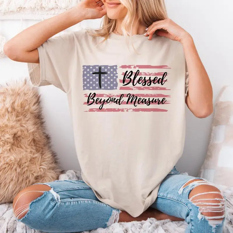 

Патриотическая христианская футболка Blessed Beyond Measure