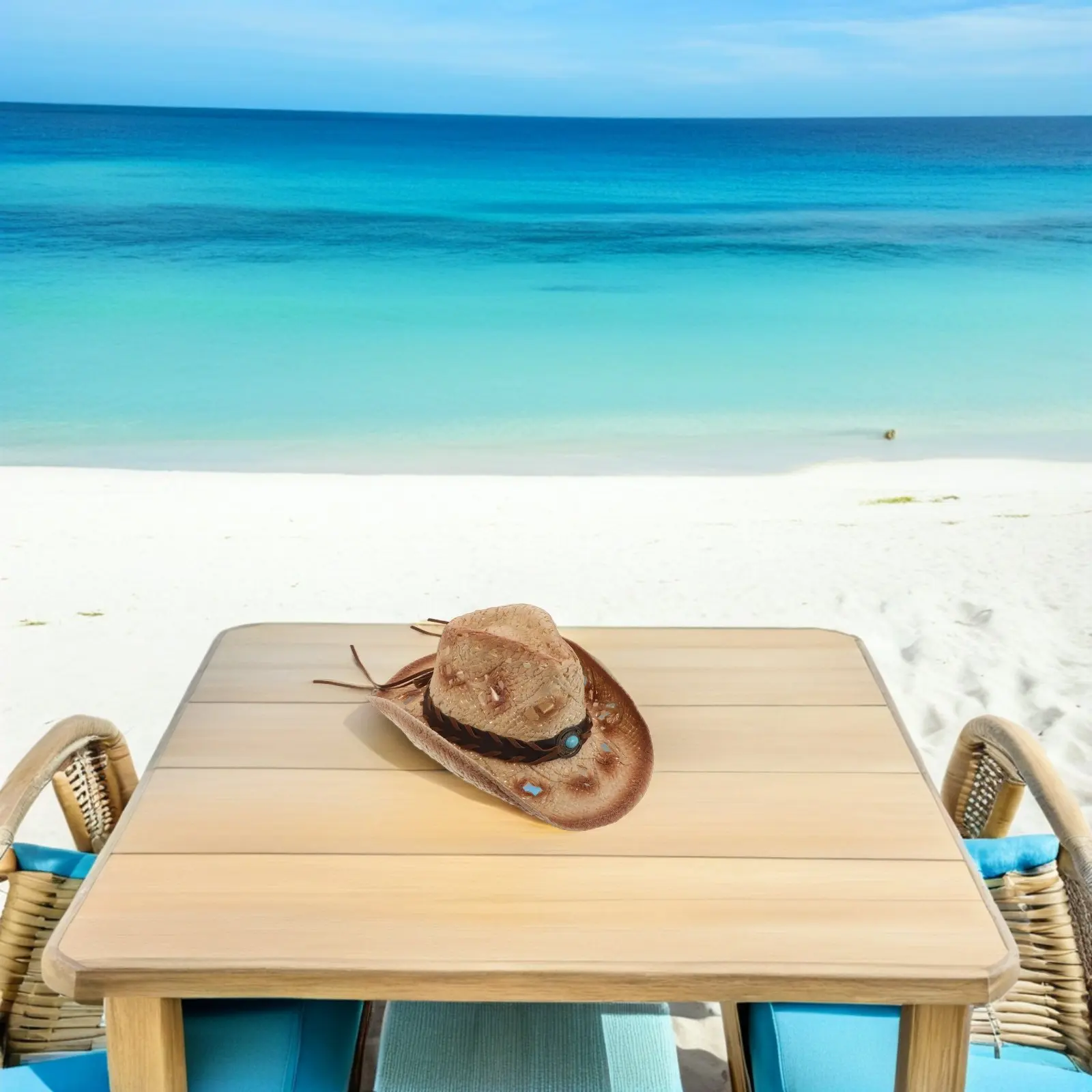 

Retro Cowboy Hat Hollow Out Design Western Style Beach Sun Cap Paper Hat Decorative Band Party Accessory