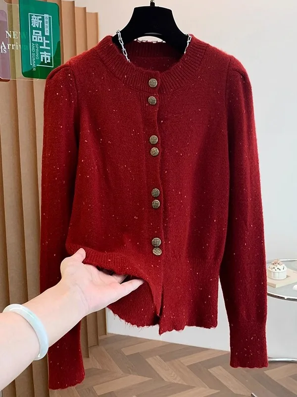 

iny Red Knitted Sweater Women's Casual Sle Winter Faion plus Size ort Top Slimming Effect New Year's Collection