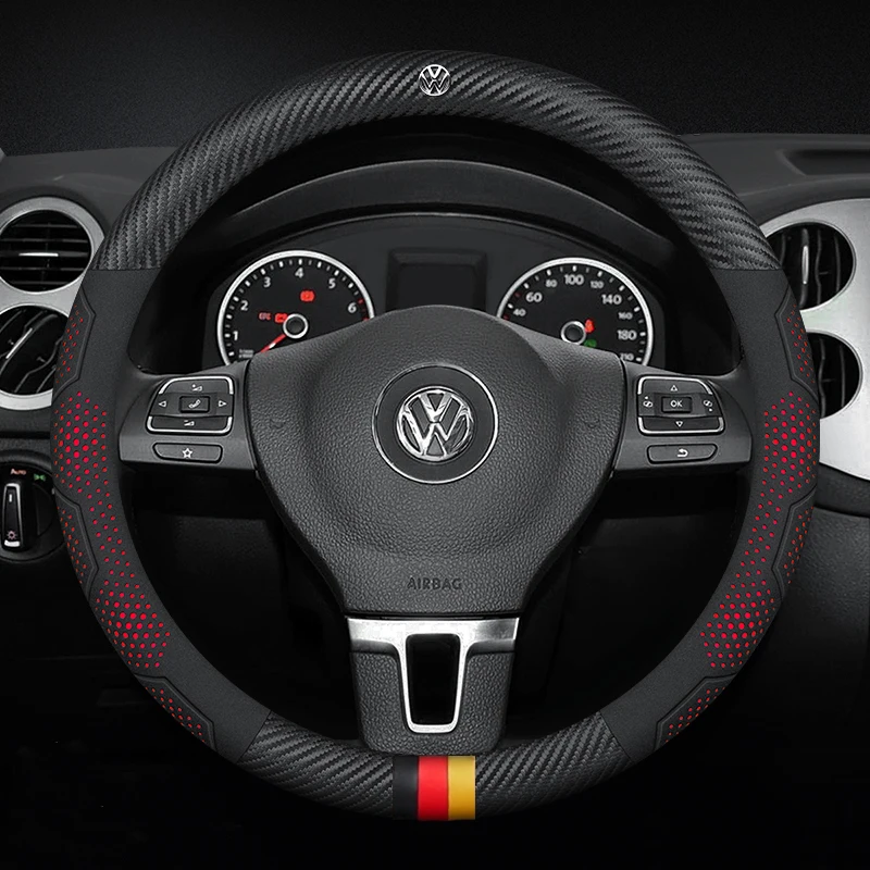 Car Carbon fiber Leather Steering Wheel Cover For Volkswagen R Golf GTI Magotan Tiguan T-ROC T-Cross Touareg Polo Passat Arteon