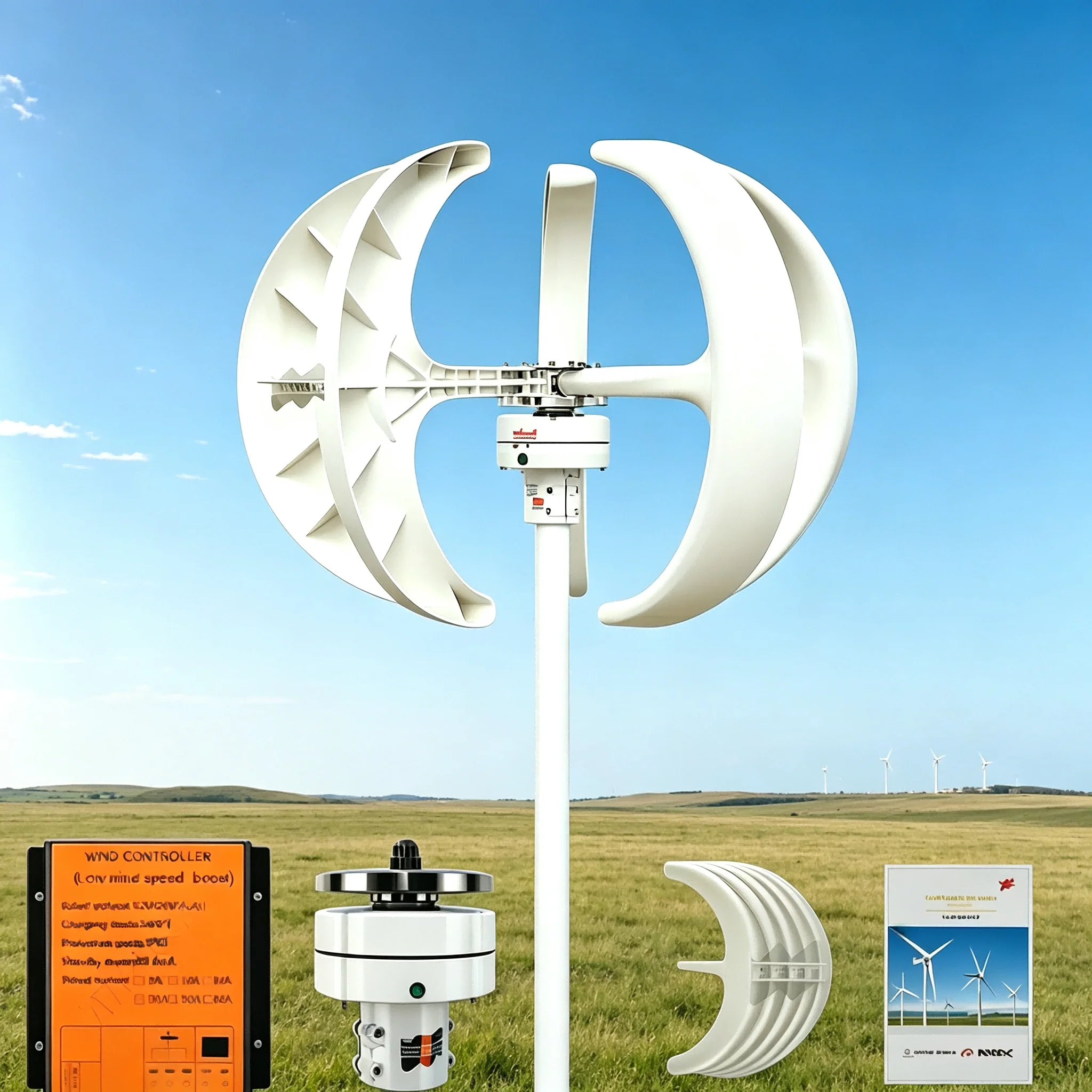400W Power Vertical Wind Turbine Generator 12V24V Low Noise Low Speed Household Wind Generator With Wind MPPT Controller
