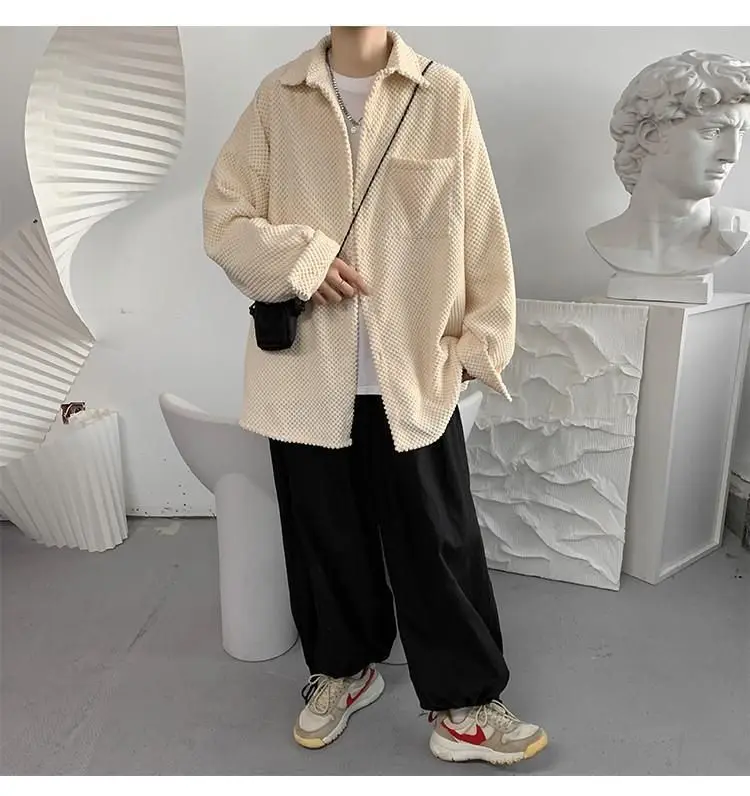 Camicie di velluto a coste da uomo camicie Streetwear a maniche lunghe kaki stile coreano donna autunno inverno uomo camicia di cotone Casual allentata morbida